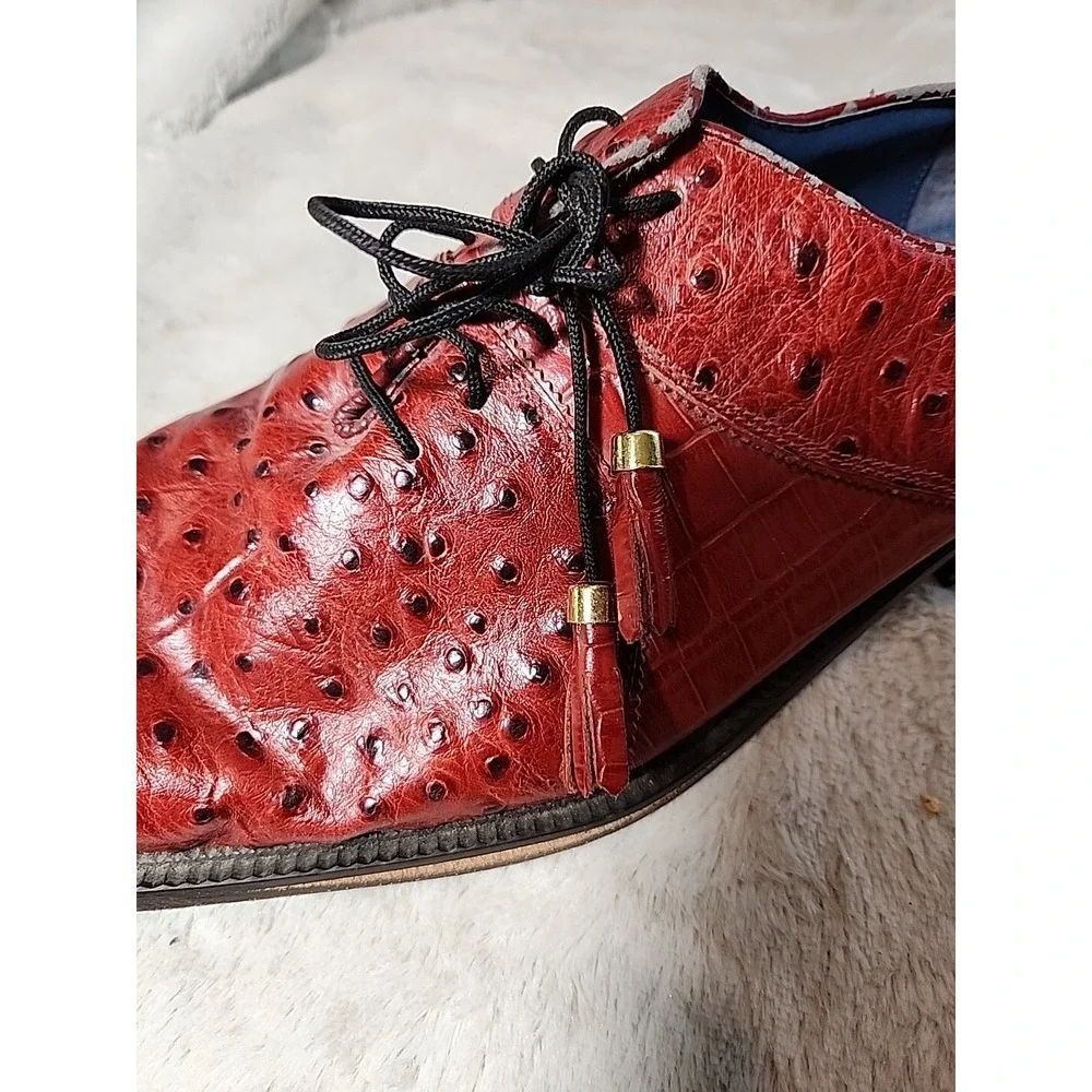 MARCO VICCI Mens Shoes 13 Otis Oxford Leather Dress Red Ostrich Patterned Luxury